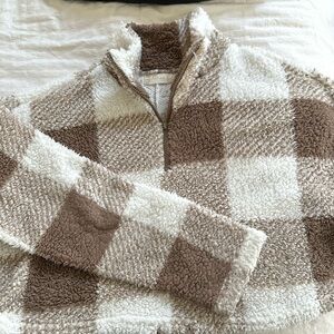 Altar’d State Tan checkered Half Zip Fleece